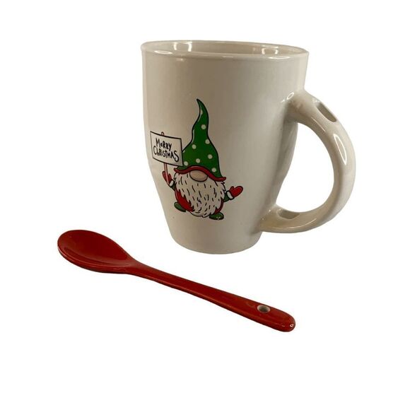 Merry Christmas Garrden elf Gnome Coffee tea cup and spoon Holiday set 11oz mug - Picture 3 of 7